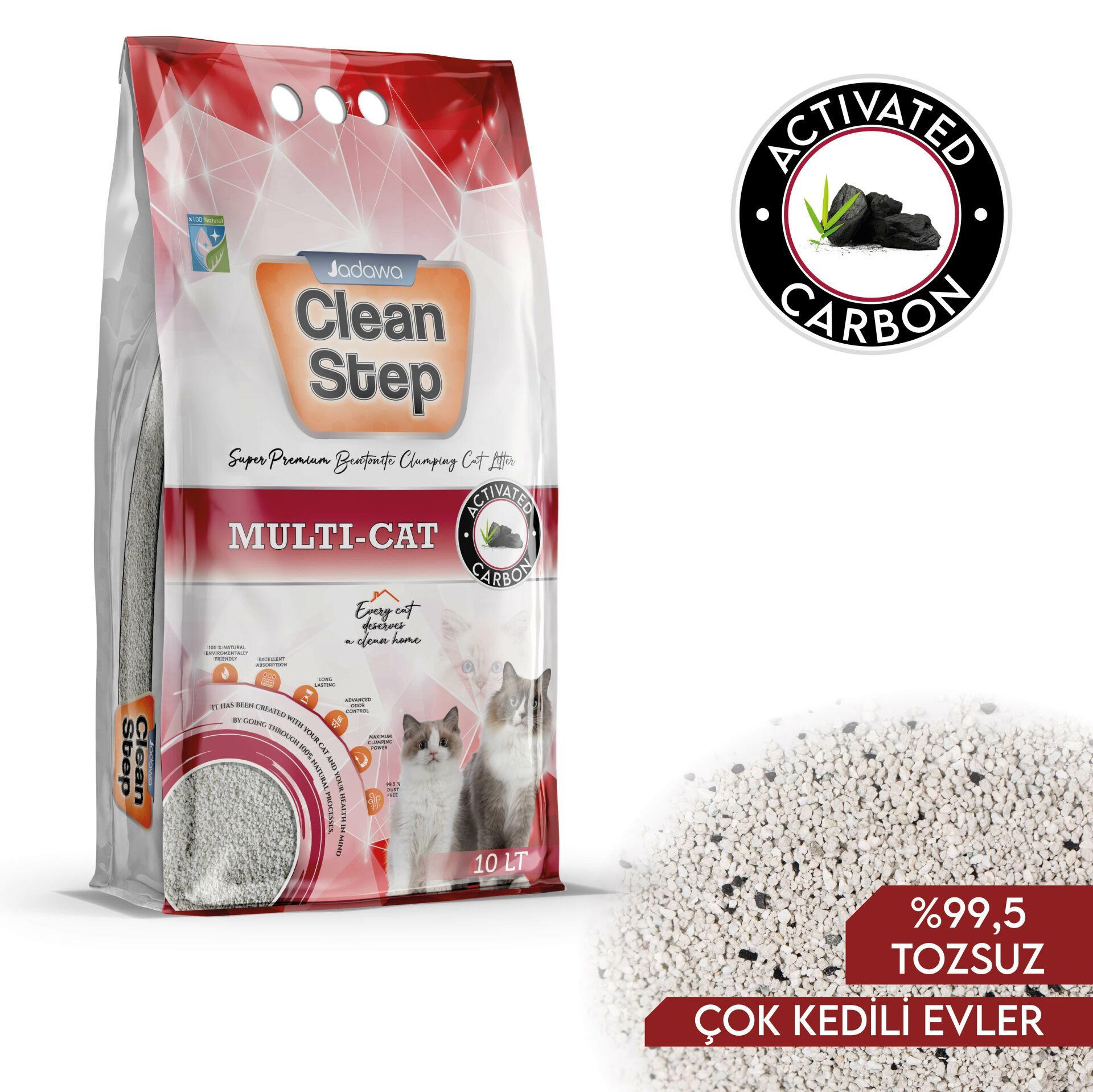 MULTI CAT GRİ AKTİF KARBONLU ÇOKLU KEDİLER İÇİN DOĞAL KEDİ KUMU 10 Lt